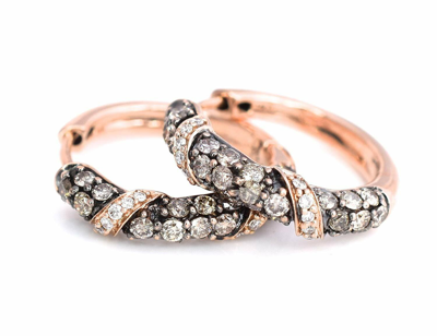Pre-owned Le Vian Levian Chocolate White Diamonds Earrings Hoops Huggie 1ct 14k Rose Gold In Fancy Color