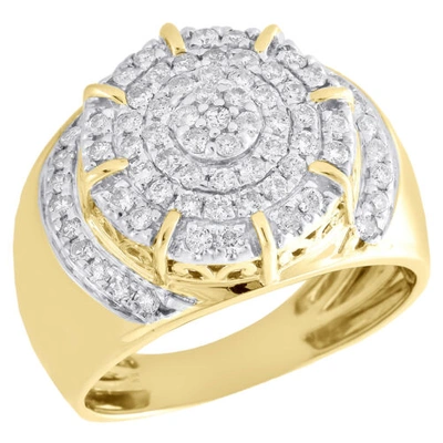 Pre-owned Jfl Diamonds & Timepieces 10k Yellow Gold Real Diamond Round Step Top 16mm Wide Pave Pinky Ring 1.04 Ct. In White