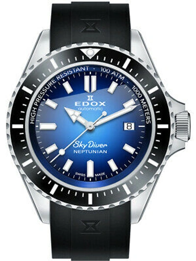 Pre-owned Edox 80120-3nca-buidn Skydiver Neptunian Automatic 44mm 100atm