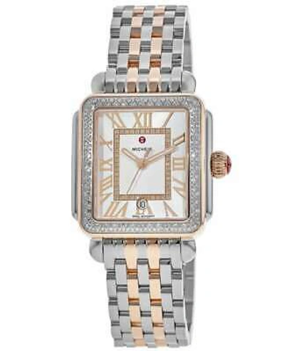Pre-owned Michele Deco Madison Two-tone Steel Diamond Women's Watch Mww06t000220