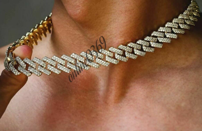 Pre-owned Online0369 9.5 Ct Pass Tester Moissanite Mens 14mm X 20" Cuban Link Necklace Silver In White