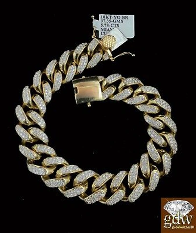 Pre-owned G&d Real 10k Yellow Gold Men's Miami Cuban Bracelet With Real Diamonds With Box Lock In F