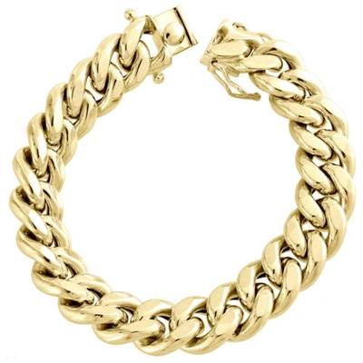 Pre-owned Jfl Diamonds & Timepieces Mens 10k Yellow Gold 3d Hollow Miami Cuban Link Bracelet 15mm Box Clasp 9 Inches