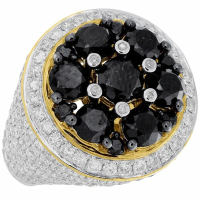 Pre-owned Jfl Diamonds & Timepieces Black & White Diamond Pinky Ring Mens 10k Yellow Gold Round Cut 10.50 Ct. In White ; Black