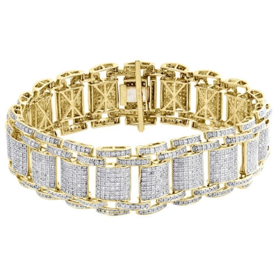 Pre-owned Jfl Diamonds & Timepieces Mens 10k Yellow Gold Real Diamond 21mm Fancy Statement Bracelet 8.5" | 4.63 Ct. In White