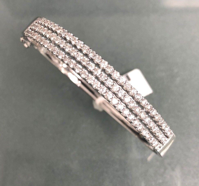 Pre-owned Handmade Deal 3.00ct Natural Genuine Diamond Tennis Bangle Bracelet 14k Whitegold7.40mm In H