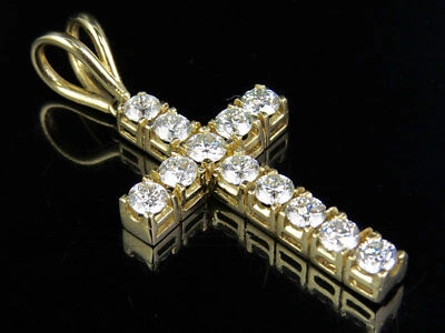 Pre-owned Jewelry Unlimited 14k Yellow Gold One Row Genuine Diamond Prong Set Cross Charm Pendant 2.0" 4.2ct