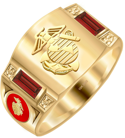 Pre-owned Us Jewels Men's 14k Or 10k Gold Simulated Birthstones Us Marine Corps Usmc Military Ring In Silver