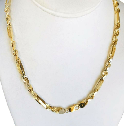 Pre-owned Gd Diamond 58.00 Gm 14k Solid Gold Yellow Figarope Milano Men's Chain Necklace 22" 5.50 Mm