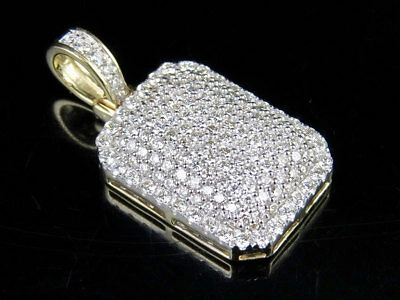 Pre-owned Jewelry Unlimited Men's 10k Yellow Gold Genuine Diamond Iced Dome Pillow Pendant Charm 1.55ct 1" In White