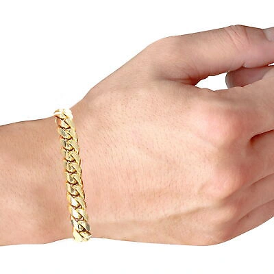 Pre-owned Nuragold 14k Yellow Gold Solid Mens 9mm Miami Cuban Link Chain Bracelet 7.5" 8" 8.5" 9"