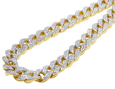 Pre-owned Jewelry Unlimited Men's 10k Yellow Gold Miami Cuban Link Real Diamond Necklace Chain 34ct 16mm 23" In H-i