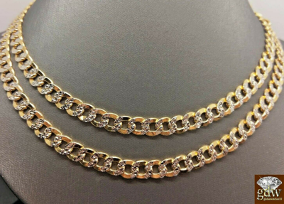 Pre-owned Globalwatches10 Real 10k Yellow Gold Link Chain Necklace Diamond Cut Cuban 22 24" 26 28 30" Men