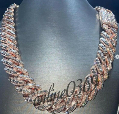 Pre-owned Online0369 13 Ct Baguette Cubic Zirconia Mens 18mm X 22 Inch Cuban Link Necklace Silver In White
