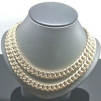Pre-owned Globatwatches10! Mens 10k Gold Miami Cuban Link Chain Real Genuine Necklace 24" Inch 9mm Box Lock