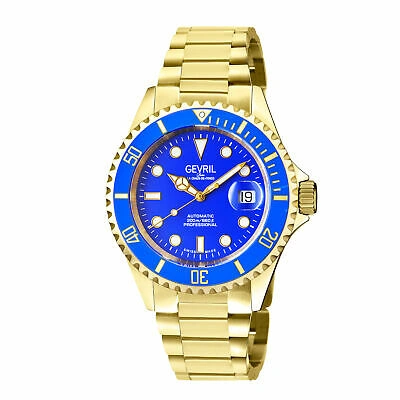 Pre-owned Gevril Men's 4854a Wall Street Sellita Swiss Automatic Blue Ceramic Bezel Watch