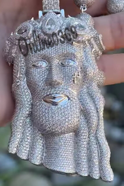 Pre-owned Online0369 5.25ct Rd Cubic Zirconia Mens Bust Down Jesus Charm Pendant Silver Free Stud In White