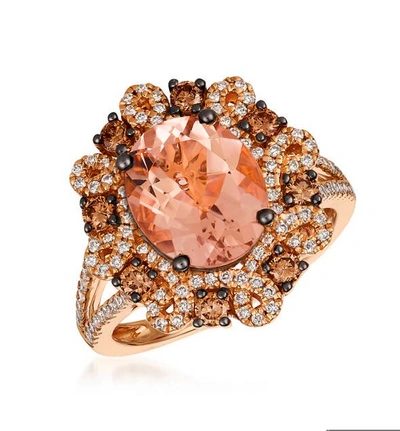 Pre-owned Le Vian Levian Ring Peach Morganite Chocolate Vanilla Diamonds 3.21ct 14k Rose Gold In Pink