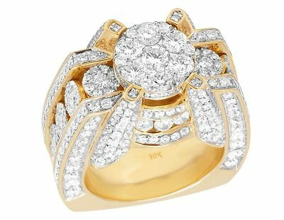 Pre-owned Jewelry Unlimited Mens Solid 10k Yellow Gold Real Diamond 3d Iced Cluster Pinky Ring 5 7/8 Ct 14mm