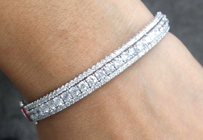 Pre-owned Handmade Deal 4.70ct Natural 100% Diamond Tennis Bangle Bracelet In 14k Gold 6.30 Mm In H