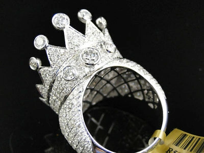 Pre-owned Jewelry Unlimited Mens White Gold Round Cut Xl Crown Diamond Pave Designer Ring 9.80 Ct