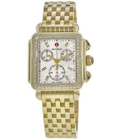 Pre-owned Michele Deco Diamond 18k Gold Plated Women's Watch Mww06a000777