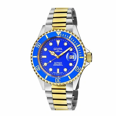 Pre-owned Gevril Men's 4856a Wall Street Sellita Swiss Automatic Blue Ceramic Bezel Watch