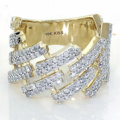 Pre-owned Jewelwesell 1.75ct Cuban Link Style Mens Diamond Wedding Band Ring Solid 10k Yellow Gold In White