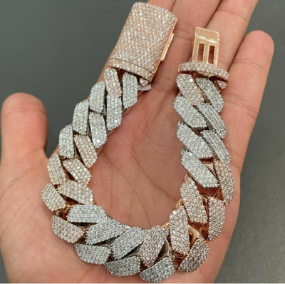Pre-owned Online0369 Men's 18mm Thick 8" Long Cuban Link Two Tone Bracelet Silver Rose Gold Plated In White