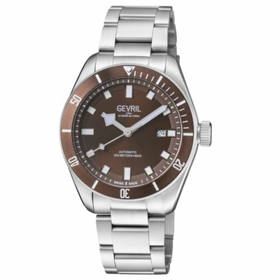 Pre-owned Gevril Men 48607 Yorkville Diver Swiss Automatic Brown Dial Rotating Bezel Watch