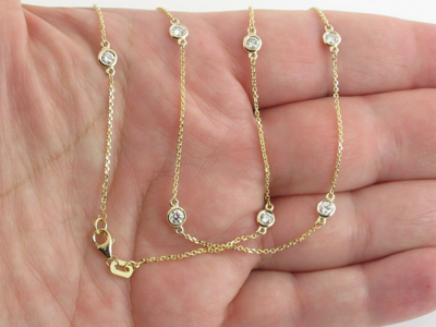Pre-owned Preciousgold4you 14k Yellow Gold Diamond By The Yard Station Necklace 16" 18"