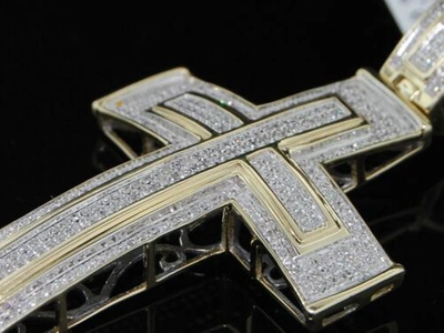 Pre-owned Jfl Diamonds & Timepieces Mens Yellow Gold .86c Pave Diamond Domed Cross Charm In White
