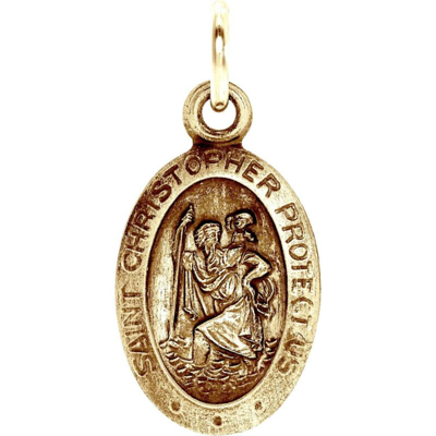 Pre-owned Whimzies St Christopher Oval Medal Pendant 18k Solid Yellow Gold Quality Piece Engravable