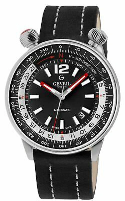 Pre-owned Gevril Men's 48561a Wallabout Solar Compass Swiss Automatic Black Leather Watch