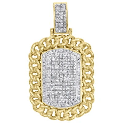 Pre-owned Jfl Diamonds & Timepieces 10k Yellow Gold Diamond Dog Tag Miami Cuban Border Pendant 1.90" Charm 7/8 Ct. In White