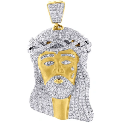 Pre-owned Jfl Diamonds & Timepieces Mini Diamond Jesus Piece Solid Back Pendant Charm Face 10k Yellow Gold 5.50 Ct. In White