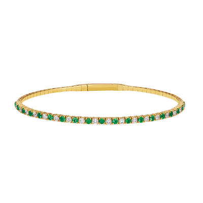 Pre-owned Morris 1.78 Carat Natural Diamond & Emerald Flexible Bangle G-h Si 14k Yellow Gold 7''
