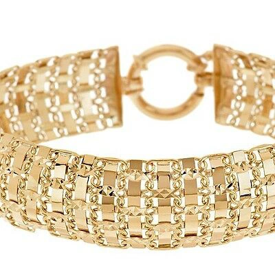 Pre-owned Railroad Tapestry Real Solid 14k Yellow Gold Diamond Cut Domed  Bracelet Qvc In Tan