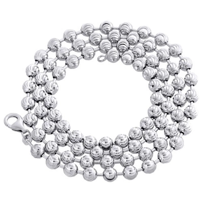 Pre-owned Jfl Diamonds & Timepieces Real 10k White Gold Bead Moon Cut Link Solid Chain Necklace 5mm | 24 - 30 Inches