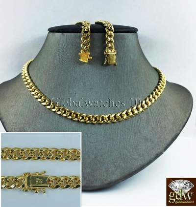 Pre-owned Globalwatches10 Real14k Yellow Gold Men Miami Cuban Chain Strong Link 28 Inch 7mm Box Lock