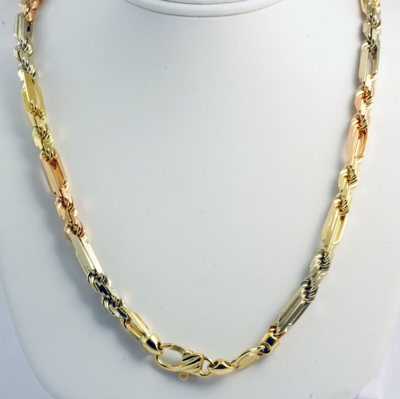 Pre-owned Gd Diamond 81 Gm 14k Tri Color Gold Heavy Men's Figarope Milano Chain Necklace 22" 6.50 Mm In Multicolor