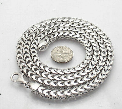 Pre-owned Bestgoldshop 30" 5.5mm Mens Anti-tarnish Franco Chain Necklace Real Solid Sterling Silver In Rhodium Finish