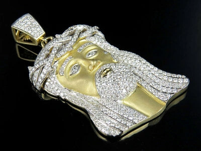 Pre-owned Jewelry Unlimited Men's 10k Yellow Gold Matte Crying Jesus Face Vs Genuine Diamonds Pendant 5ct In F-g