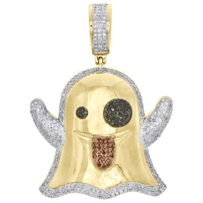 Pre-owned Jfl Diamonds & Timepieces 10k Yellow Gold Real Diamond Ghost Emoji Pendant 1.60" Unisex Pave Charm 0.93 Ct In White
