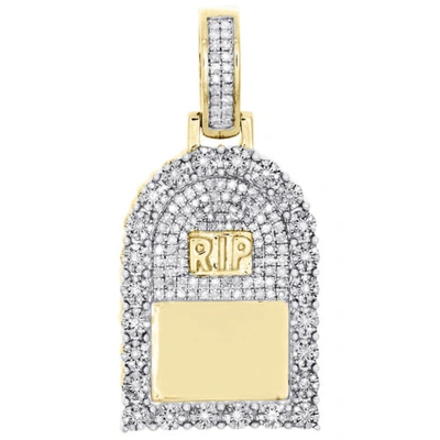 Pre-owned Jfl Diamonds & Timepieces 10k Yellow Gold Round Diamond Headstone Rip Picture Memory Frame Pendant 1.50 Ct In White