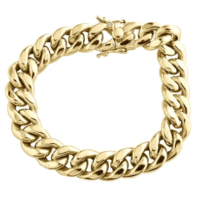 Pre-owned Jfl Diamonds & Timepieces Mens 10k Yellow Gold 12mm Hollow Miami Cuban Link Box Clasp Bracelet 8 - 9 Inch