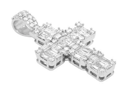 Pre-owned Jewelry Unlimited Mens White Gold Baguette Real Diamond 2 Ct Cross Pendant 1.4"