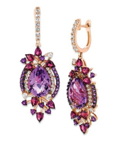 Pre-owned Le Vian Levian Amethyst, Rhodolite & 14k Strawberry Gold Drop Earrings/ Msrp $5,700