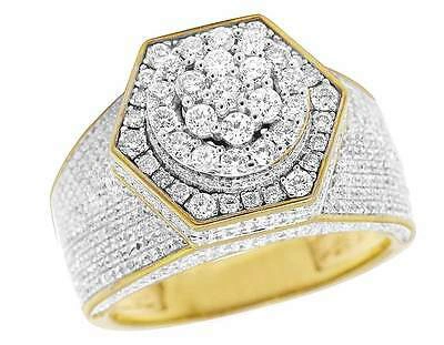 Pre-owned Jewelry Unlimited Men's 10k Yellow Gold Genuine Diamond 3d Hexagon Wedding Pinky Ring 2 Ct 14mm