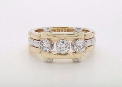 Pre-owned Handmade 18k 750 White Yellow Gold Two Tone 3 Round Diamond Mens Ring Vs1